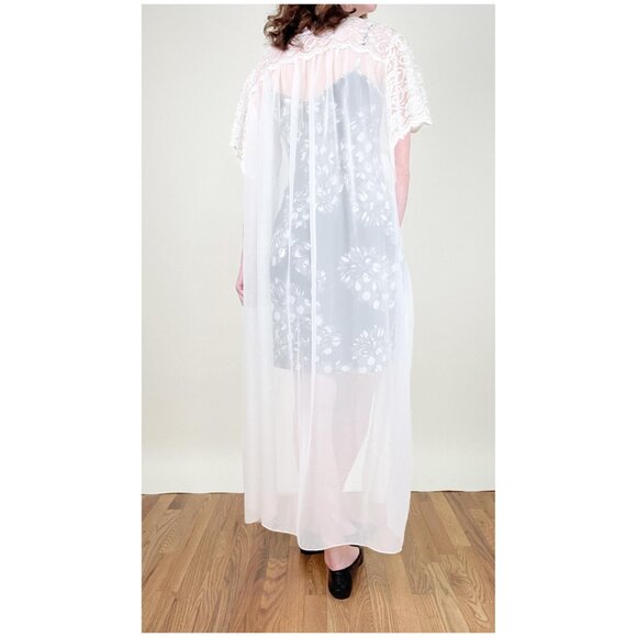 Vintage Lace Sheer Mesh Robe Duster Jacket Cape Slip Pajamas House Coat Sexy PJs - Picture 14 of 16